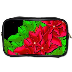 Xmas Red Flowers Toiletries Bags by Valentinaart