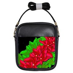 Xmas Red Flowers Girls Sling Bags by Valentinaart