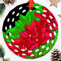 Xmas Red Flowers Round Filigree Ornament (2side)