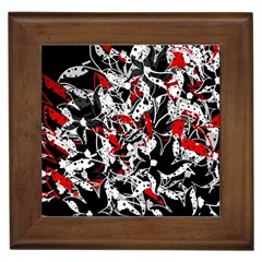 Red Abstract Flowers Framed Tiles