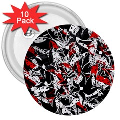 Red Abstract Flowers 3  Buttons (10 Pack) 