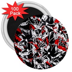 Red Abstract Flowers 3  Magnets (100 Pack)