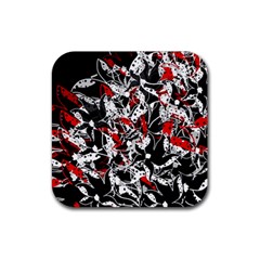 Red Abstract Flowers Rubber Coaster (square) 