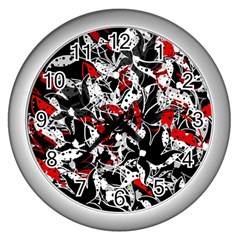 Red Abstract Flowers Wall Clocks (silver) 