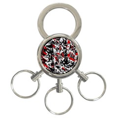 Red Abstract Flowers 3-ring Key Chains