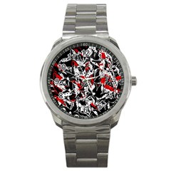 Red Abstract Flowers Sport Metal Watch