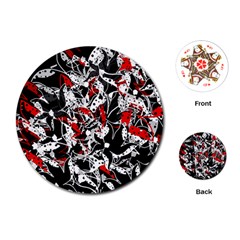 Red Abstract Flowers Playing Cards (round)  by Valentinaart