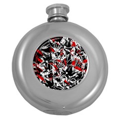 Red Abstract Flowers Round Hip Flask (5 Oz)