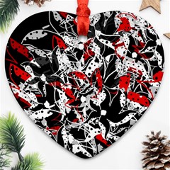 Red Abstract Flowers Heart Ornament (2 Sides)