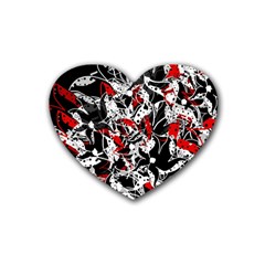 Red Abstract Flowers Heart Coaster (4 Pack) 