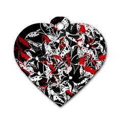 Red Abstract Flowers Dog Tag Heart (two Sides)