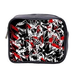 Red Abstract Flowers Mini Toiletries Bag 2-side by Valentinaart