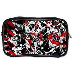 Red Abstract Flowers Toiletries Bags