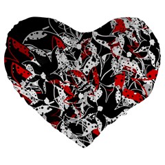 Red Abstract Flowers Large 19  Premium Heart Shape Cushions