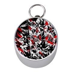 Red Abstract Flowers Mini Silver Compasses