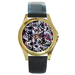 Decorative Abstract Floral Desing Round Gold Metal Watch by Valentinaart