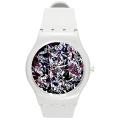 Decorative Abstract Floral Desing Round Plastic Sport Watch (m) by Valentinaart