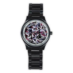 Decorative Abstract Floral Desing Stainless Steel Round Watch