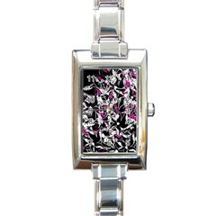 Purple Abstract Flowers Rectangle Italian Charm Watch by Valentinaart