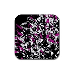 Purple Abstract Flowers Rubber Coaster (square)  by Valentinaart