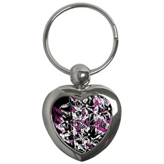 Purple Abstract Flowers Key Chains (heart)  by Valentinaart