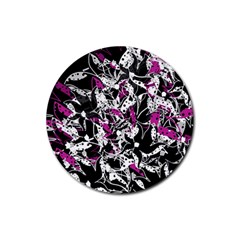 Purple Abstract Flowers Rubber Coaster (round) 