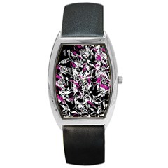 Purple Abstract Flowers Barrel Style Metal Watch by Valentinaart