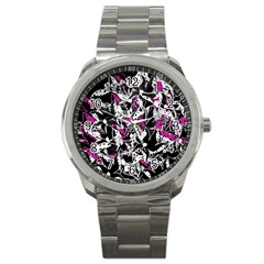 Purple Abstract Flowers Sport Metal Watch