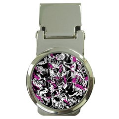 Purple Abstract Flowers Money Clip Watches