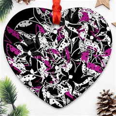 Purple Abstract Flowers Heart Ornament (2 Sides)