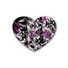 Purple Abstract Flowers Heart Coaster (4 Pack) 