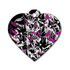 Purple Abstract Flowers Dog Tag Heart (two Sides)