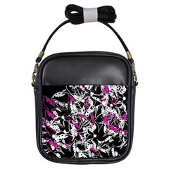 Purple Abstract Flowers Girls Sling Bags