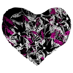 Purple Abstract Flowers Large 19  Premium Heart Shape Cushions