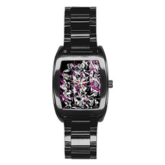 Purple Abstract Flowers Stainless Steel Barrel Watch