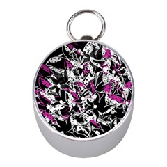 Purple Abstract Flowers Mini Silver Compasses