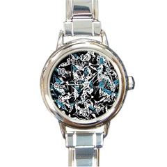 Blue Abstract Flowers Round Italian Charm Watch by Valentinaart