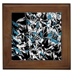 Blue Abstract Flowers Framed Tiles