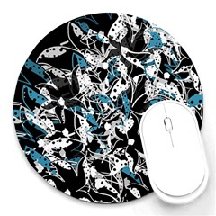 Blue Abstract Flowers Round Mousepads