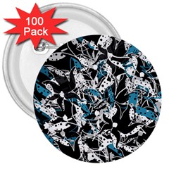 Blue Abstract Flowers 3  Buttons (100 Pack)  by Valentinaart