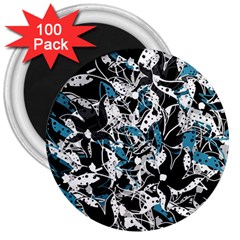 Blue Abstract Flowers 3  Magnets (100 Pack)