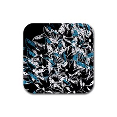 Blue Abstract Flowers Rubber Square Coaster (4 Pack) 