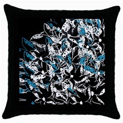 Blue Abstract Flowers Throw Pillow Case (black)