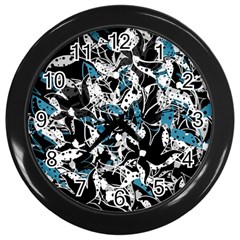 Blue Abstract Flowers Wall Clocks (black)