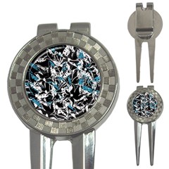 Blue Abstract Flowers 3-in-1 Golf Divots