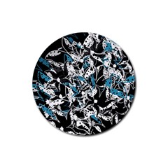 Blue Abstract Flowers Rubber Round Coaster (4 Pack) 