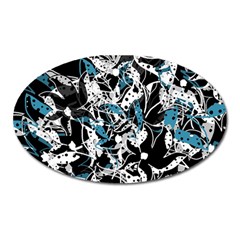 Blue Abstract Flowers Oval Magnet