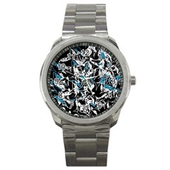 Blue Abstract Flowers Sport Metal Watch