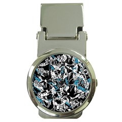 Blue Abstract Flowers Money Clip Watches