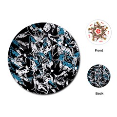 Blue Abstract Flowers Playing Cards (round) 